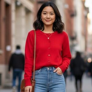 Simons Contemporaine Sz L Red Wool Cashmere Blend Knit Cardigan Sweater